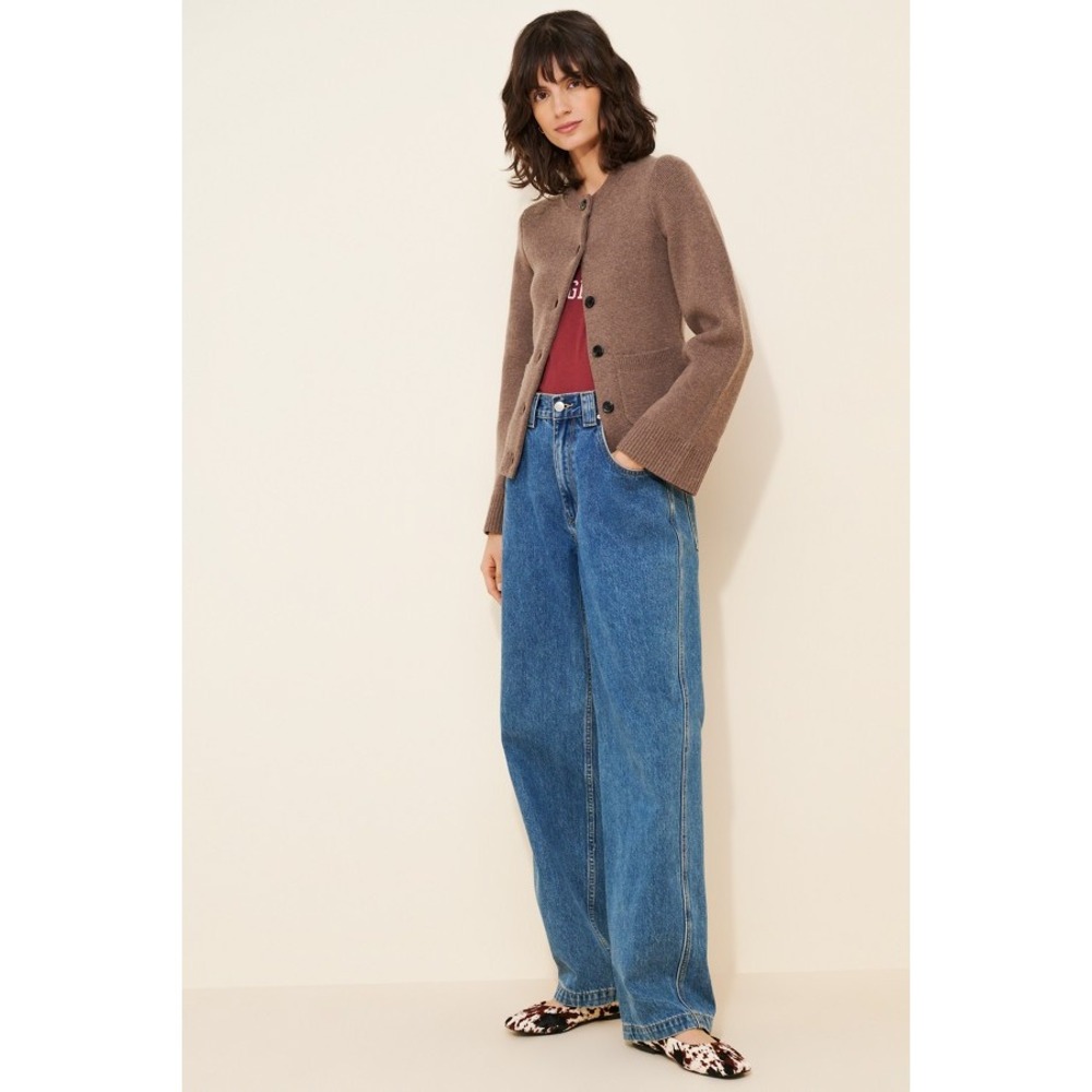 Modern Citizen Eames Cardigan Brown Organic Cotton Wool Blend Sweater XS